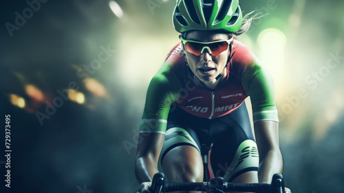 Light Green and Black Track: Woman Pushing Her Limits in Cycling Race