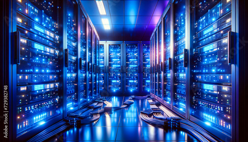 In a high-tech symphony of blue, the modern data center hums with the energy of countless servers, a digital fortress safeguarding the lifeblood of our interconnected world.