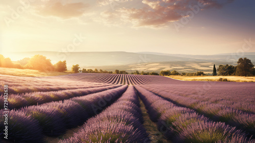 Capture the enchanting beauty of lavender fields bathed in the soft glow of twilight