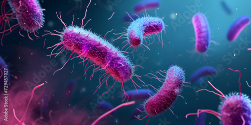 Patogenic salmonella bacteria, Escherichia Coli E Coli cells or bacterium under microscope