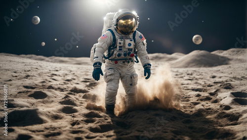 astronaut walking on the surface of the moon