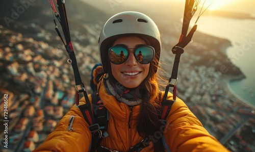 Happy woman enjoy free fall.Generative AI
