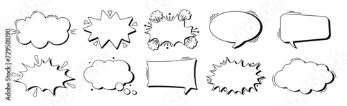 Set of comic speech bubbles. White dialog bubbles on transparent background. Comic speech explosions.