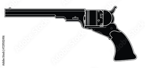 Vector illustration of the 1836 Colt Paterson revolver on the white background. Black. Left side.