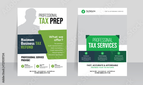 business tax refund flyer template with tax service poster leaflet layout design vector illustrator. 