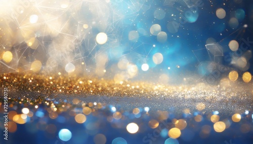 background of abstract glitter lights silver blue and gold de focused