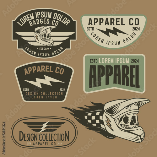 set of motorcycle badges design, vintage emblem design, editable text