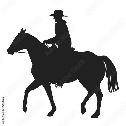 person wearing a cowboy hat and a neckerchief riding a horseback, isolated vector silhouette