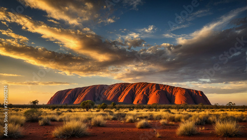 Uluru Ayers Rock Sandstone in Australia Northern Territory at Sunset 