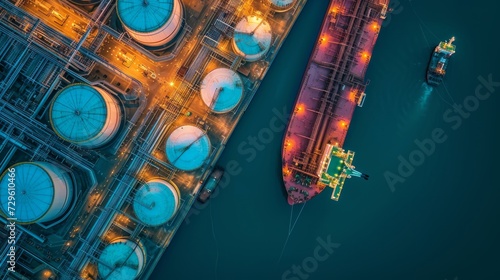 Top view oil tanker ship at the port, Import export business logistic and transportation by tanker ship. Generative Ai