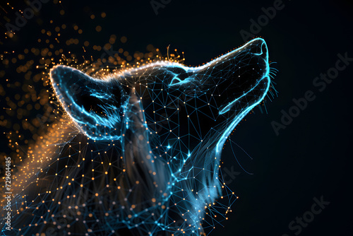 Hologramm eines Wolfes mit dunkler Umgebung
