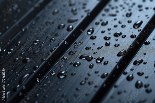 Dark wet metal roof detail with raindrops