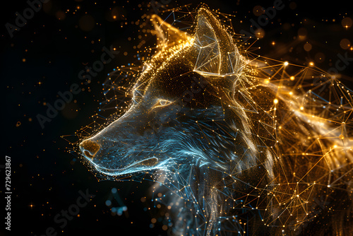 Hologramm eines Wolfes mit dunkler Umgebung