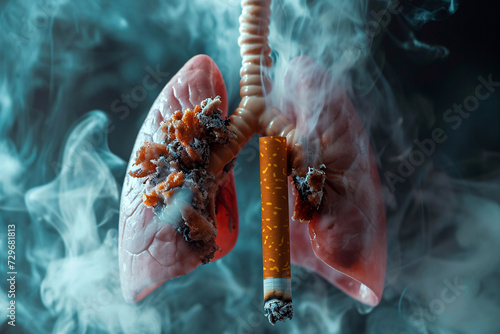 a cigarette and lungs with smoke