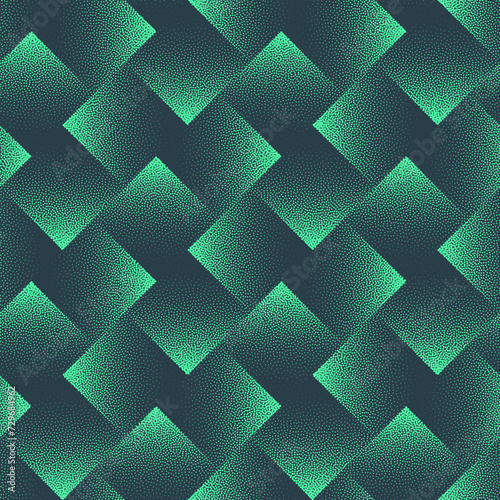 Angled Rhombus Structure Seamless Pattern Trend Vector Turquoise Abstract Background. Halftone Art Illustration for Textile Print. Endless Graphic Repetitive Jade Green Wallpaper Dot Work Texture