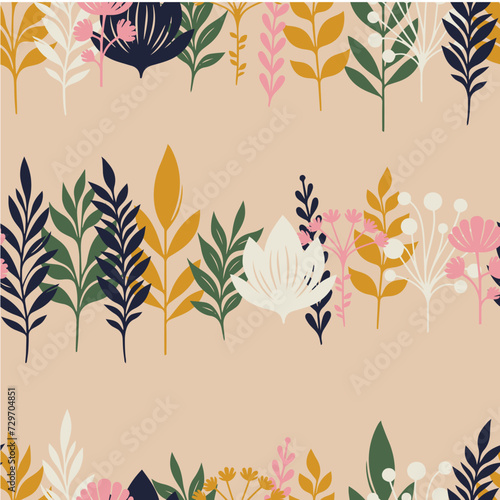 Seamless pattern. Plants and flowers. Fabric for bed linen.