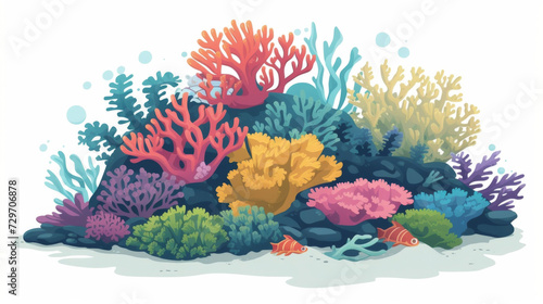 A colorful coral reef being overtaken by fastgrowing algae a consequence of ballast water contamination and the introduction of new species.