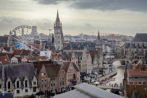 Beautiful city skyline of the village building architecture in Ghent Flanders Belgium on a cloudy day