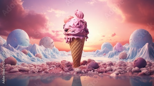 Earth melting away like ice cream, a poignant climate crisis representation, Ai Generated.