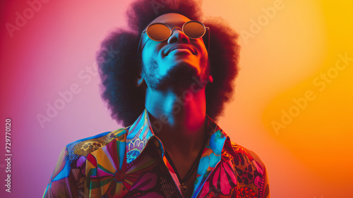 an Afro-American man with eccentric retro with vibrant bright light colors