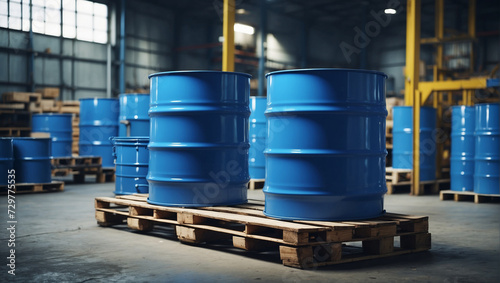 Blue barrel drum on the pallets contain