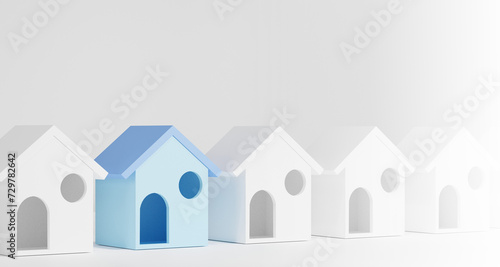 Blue house in among white houses for real estate property industry.