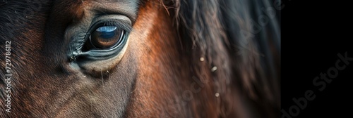 Closeup of stallion horse eyes. Animal photograph made with generative AI