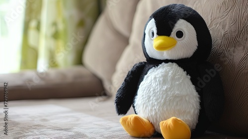 Penguin Stuffed animal in soft furry plush. Cute and adorable animal toy.