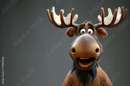 A cartoon moose with large antlers and a bemused expression