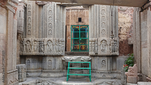 Carvings Inside the Thakur ji ka Mandir, ancient Ruin 13th Century Temple, Todaraisingh, Rajasthan, India.