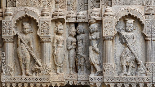 Carvings of Doorkeeper on the Thakur ji ka Mandir, Todaraisingh, Rajasthan, India.