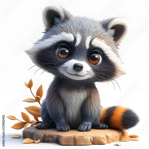 3d logo of vector cute raccoon cartoon vector icon illustration animal icon