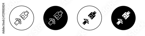 Open Seat Belt Icon Set. Car Travel Safety Road Airplane Vector Symbol in a black filled and outlined style. Transportation Insurance Buckle Sign.