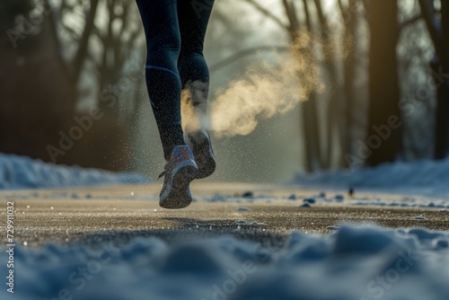 breath visible on brisk jogger in cool air