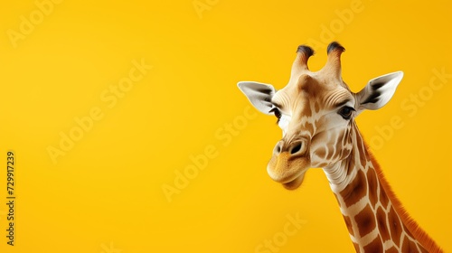 Giraffe Head Isolated on Yellow Background, Ideal for Nature Themes and Educational Materials