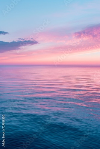Soft, pastel hues reflecting off a tranquil seascape during twilight.