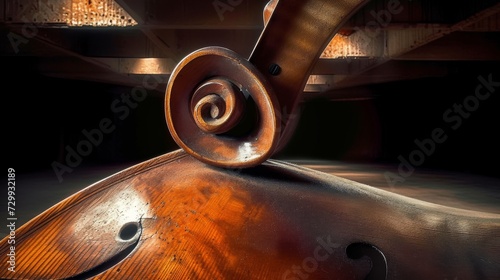 Closeup abstraction with a musical instrument. A beautiful musical form resembling a violin.