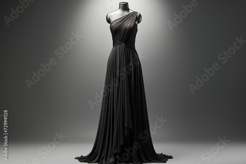 Elegant evening black long women's dress on a mannequin. Generated by artificial intelligence
