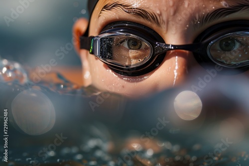 athlete wearing goggles swimming breaststroke closeup