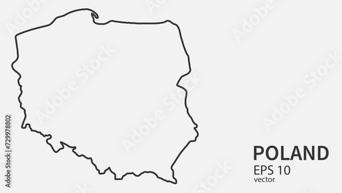 Vector line map of Poland. Vector design isolated on white background. 