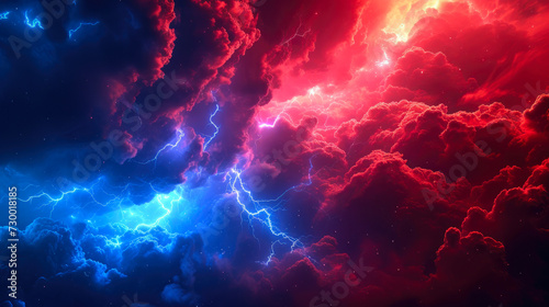 Dynamic Sky: Red and Blue Lightning Spectacle
