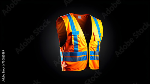 safety vest icon clipart isolated on a black background. with black copy space. jacket, isolated security, traffic and worker uniform wear. Vector fluorescent green waistcoat realistic.