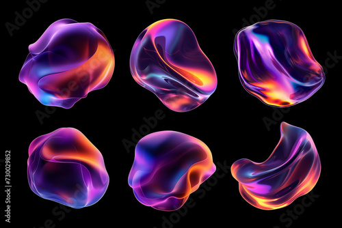 Bold colorful distorted liquid shapes isolated. Abstract melted round forms, trendy graphic design assets for background