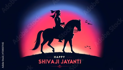 Illustration of the silhouette of a indian warrior shivaji maharaj on horseback.