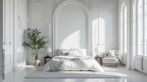 3d rendering of a classic luxury bedroom with white walls and a large bed. Ai generative.