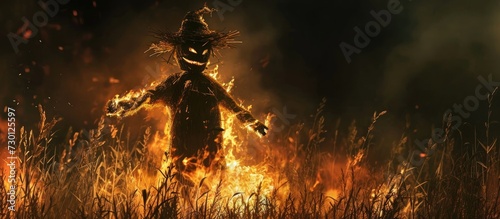 Burning scarecrow at night