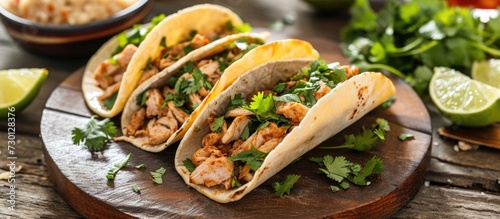 Mexican tacos with chicken and cilantro that are genuine.
