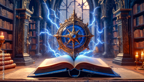 A magic book from the wizard's room, an ancient grimoire for spells
