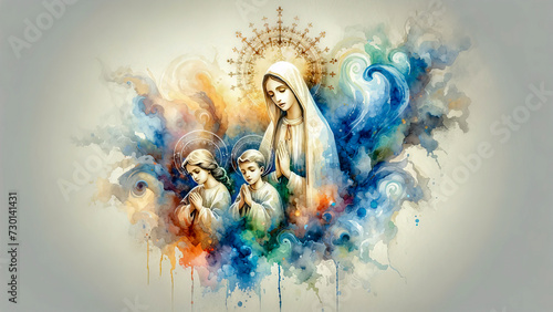 Blessed Communion: Our Lady of Fatima and Two Children in Devout Prayer