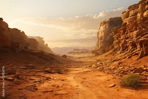 Mauritania. Ancient sand canyon. Desert landscape. Generative AI Art.